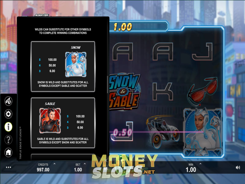 Help demo action ops snow and sable slot machine online microgaming logo powers