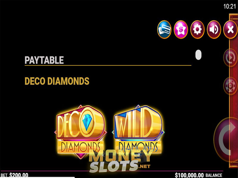 Deco diamonds slot machine online microgaming The Deco Diamonds video slot is a new online game release that was designed by Swedish studio Just for the Win and released through Microgaming’s online casino platform.A mix of old fruit machines and modern slots, the Deco Diamonds slot is a 5-reel hybrid that brings the best of both worlds.3/5(13).