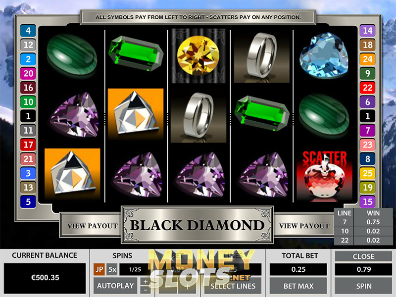 Although this is another former Topgame non-progressive slot, you should not give up on it easily.Five Yellow Diamond icons occurring on an active payline rewards you with 6, coins.Since there are 25 paylines, the possible top win is stunning , coins.BLACK DIAMOND ON MOBILE.The mobile version of Black Diamond is available since 
